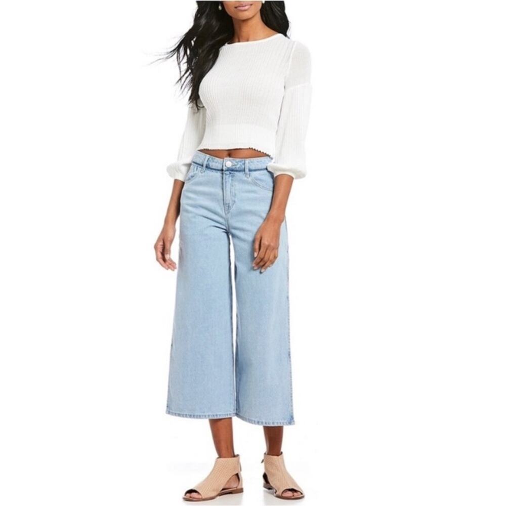 Gianni Bini Womens L Wide Leg Open Slit Side Cropped Jean